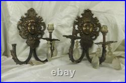 Vintage Pair Of Brass Lamps Holder Art Woman's Face, Bow European Lighting