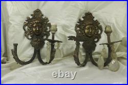 Vintage Pair Of Brass Lamps Holder Art Woman's Face, Bow European Lighting