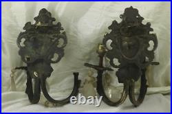 Vintage Pair Of Brass Lamps Holder Art Woman's Face, Bow European Lighting