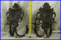 Vintage Pair Of Brass Lamps Holder Art Woman's Face, Bow European Lighting