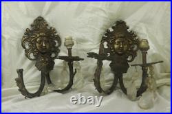 Vintage Pair Of Brass Lamps Holder Art Woman's Face, Bow European Lighting