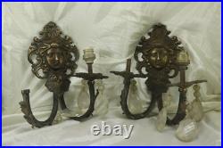 Vintage Pair Of Brass Lamps Holder Art Woman's Face, Bow European Lighting