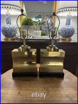 Vintage Pair Quality Brass Art Deco Modernist Square Lamps 24 Tall