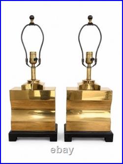 Vintage Pair Quality Brass Art Deco Modernist Square Lamps 24 Tall