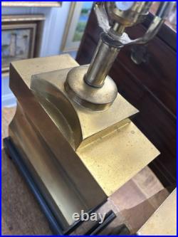 Vintage Pair Quality Brass Art Deco Modernist Square Lamps 24 Tall