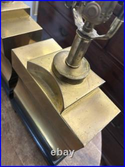 Vintage Pair Quality Brass Art Deco Modernist Square Lamps 24 Tall
