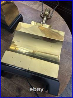 Vintage Pair Quality Brass Art Deco Modernist Square Lamps 24 Tall