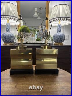 Vintage Pair Quality Brass Art Deco Modernist Square Lamps 24 Tall