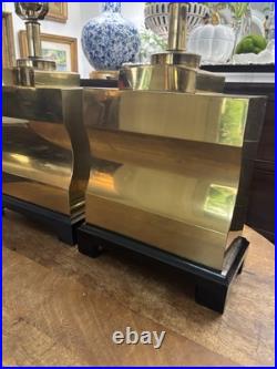 Vintage Pair Quality Brass Art Deco Modernist Square Lamps 24 Tall