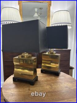 Vintage Pair Quality Brass Art Deco Modernist Square Lamps 24 Tall