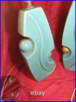 Vintage Pair Turquoise MCM 40s Art Deco Urn Table Lamps Gold Porcelain VERY SEXY