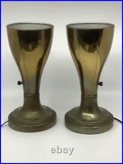 Vintage Pair of 11 Tabletop Brass Torchiere Art Deco Lamps