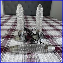Vintage Pair of TORPEDO GLASS LAMPS + BED LIGHT Art Deco Bullet Skyscrapers