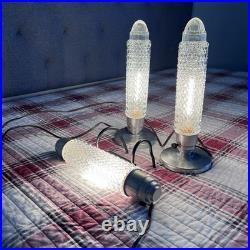 Vintage Pair of TORPEDO GLASS LAMPS + BED LIGHT Art Deco Bullet Skyscrapers