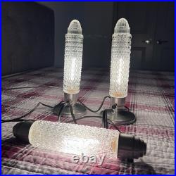 Vintage Pair of TORPEDO GLASS LAMPS + BED LIGHT Art Deco Bullet Skyscrapers
