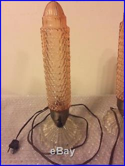 Vintage Pink Art Deco Glass Bullet Boudoir Vanity Lamps Free Shipping