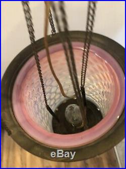 Vintage Pink Hobnail Ceiling Lamp Light Fixture chandelier Art Deco 24