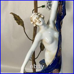 Vintage Porcelain And Brass Art Deco Figural Dancing Lady Lamp Germany