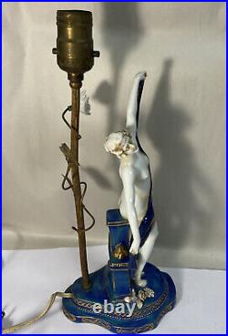 Vintage Porcelain And Brass Art Deco Figural Dancing Lady Lamp Germany