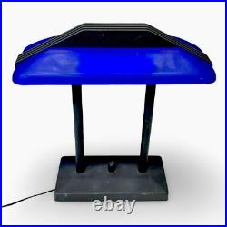 Vintage Postmodern Blue Glass Desk Lamp Art Deco Memphis Style Light