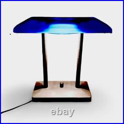 Vintage Postmodern Blue Glass Desk Lamp Art Deco Memphis Style Light