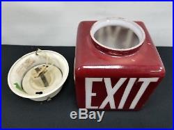 Vintage Rare Art Deco Ruby Glass Exit Movie Office Theatre Lamp Light Globe Sign