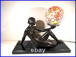 Vintage Rare JB Hirsch Art Deco Collection Francaise Nude Holding Globe Lamp