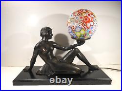 Vintage Rare JB Hirsch Art Deco Collection Francaise Nude Holding Globe Lamp