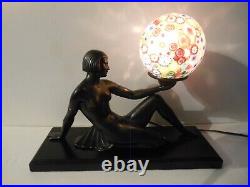 Vintage Rare JB Hirsch Art Deco Collection Francaise Nude Holding Globe Lamp