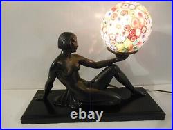 Vintage Rare JB Hirsch Art Deco Collection Francaise Nude Holding Globe Lamp