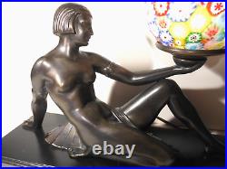 Vintage Rare JB Hirsch Art Deco Collection Francaise Nude Holding Globe Lamp