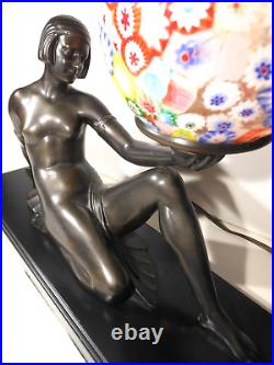 Vintage Rare JB Hirsch Art Deco Collection Francaise Nude Holding Globe Lamp