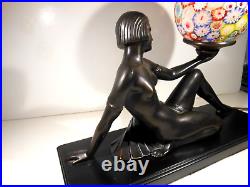 Vintage Rare JB Hirsch Art Deco Collection Francaise Nude Holding Globe Lamp