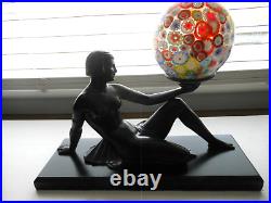 Vintage Rare JB Hirsch Art Deco Collection Francaise Nude Holding Globe Lamp