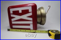Vintage Red Glass EXIT Light Fixture Theater Commercial Sign Metal Housing B11