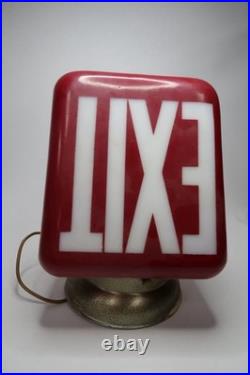 Vintage Red Glass EXIT Light Fixture Theater Commercial Sign Metal Housing B11