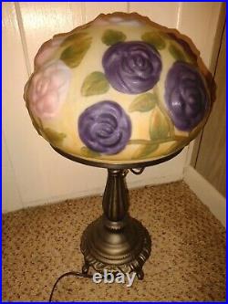Vintage Reverse Painted Floral Pairpoint Puffy Style Lamp