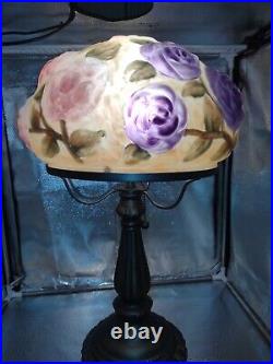 Vintage Reverse Painted Floral Pairpoint Puffy Style Lamp