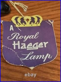 Vintage Royal Haeger 1950's Petal Art Deco Green Honey Glaze TV Lamp With Tags