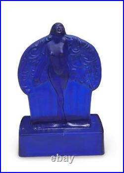 Vintage Sarsaparilla Art Deco Cobalt Blue Fan Dancer Glass Table Lamp RARE McKee