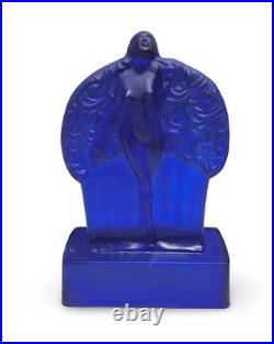 Vintage Sarsaparilla Art Deco Cobalt Blue Fan Dancer Glass Table Lamp RARE McKee
