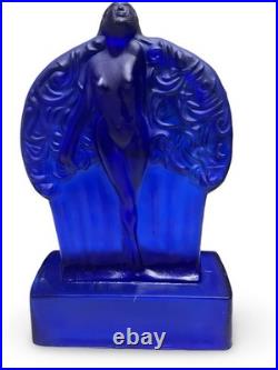 Vintage Sarsaparilla Art Deco Cobalt Blue Fan Dancer Glass Table Lamp RARE McKee
