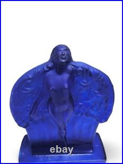 Vintage Sarsaparilla Art Deco Cobalt Blue Fan Dancer Glass Table Lamp RARE McKee