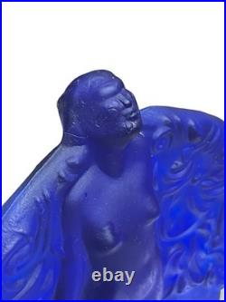 Vintage Sarsaparilla Art Deco Cobalt Blue Fan Dancer Glass Table Lamp RARE McKee