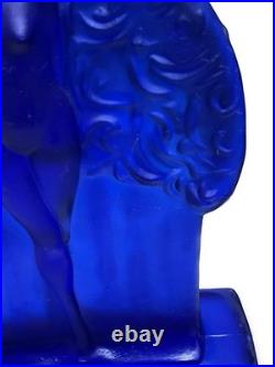 Vintage Sarsaparilla Art Deco Cobalt Blue Fan Dancer Glass Table Lamp RARE McKee