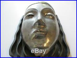 Vintage Sarsaparilla Art Deco Woman Head Wall Sconce Lamp Metal Face Modernism