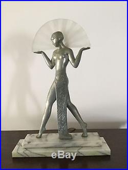 Vintage Sarsaparilla Max Le Verrier Art Deco Marble Base Semi Nude Lamp