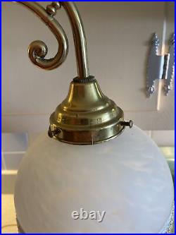 Vintage Set White Mottled Glass Beaded Fringe Lamp Shade Brass Boudoir Dimming