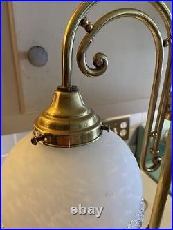 Vintage Set White Mottled Glass Beaded Fringe Lamp Shade Brass Boudoir Dimming