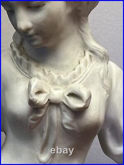 Vintage Signed F. Kessler Porcelain Girl Figure Tabletop Lamp c1950 WithShade